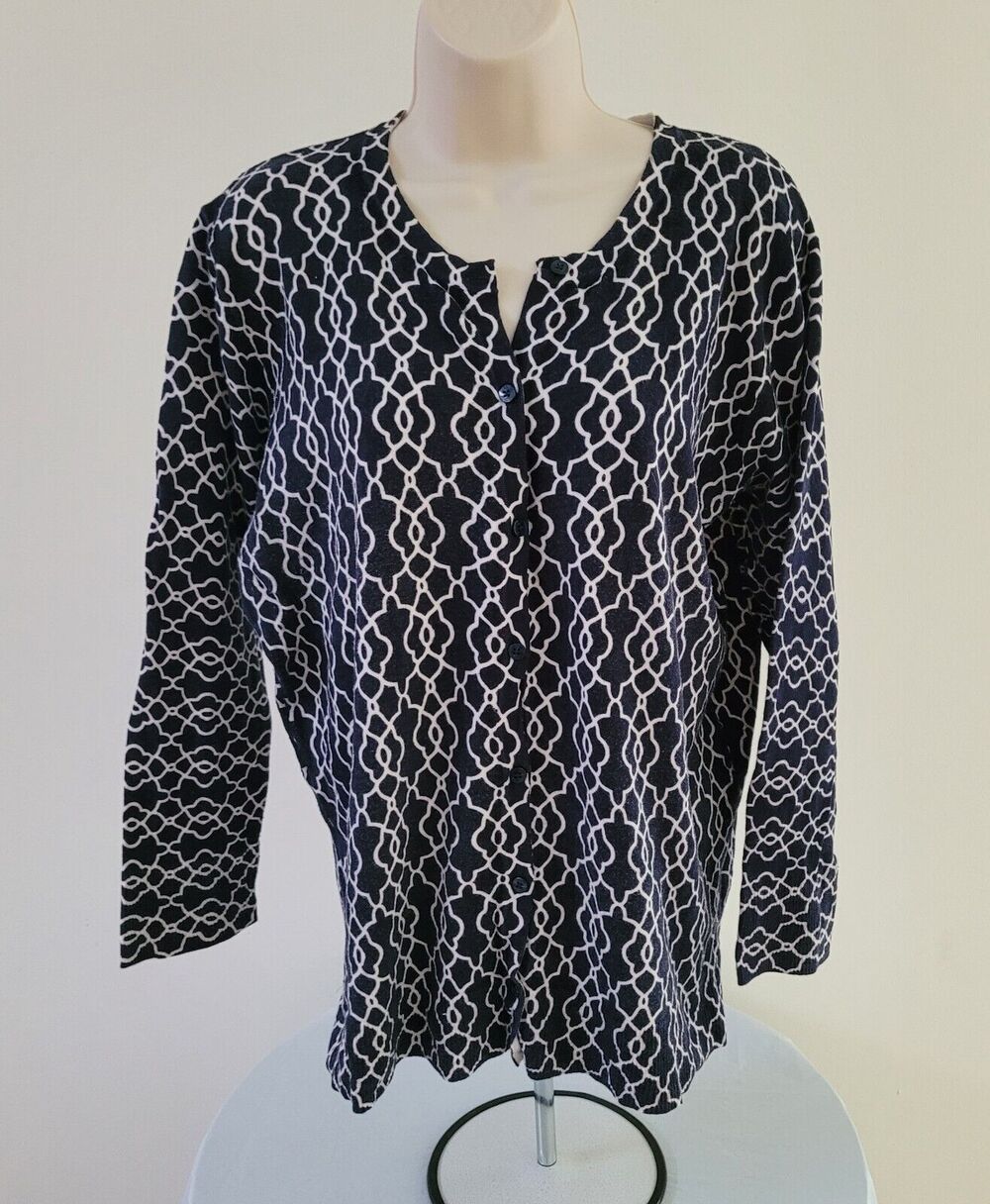MERONA Women's Black/white Button-front, Long Sleeve, Cardigan Sweater-Sz XXL